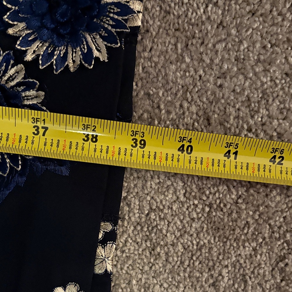 Badgley Mischka Navy Midi Dress with White & Blue Embroidered Floral Print - Picture 10 of 16